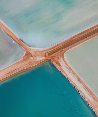 Aerial view of salt ponds