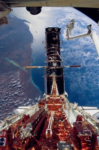 The Space Shuttle Endeavour orbiting above Exmouth and North West Cape, Western Australia, in 1993