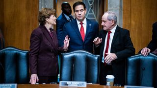 US President-elect Donald Trump’s nominee for Secretary of State, Senator Marco Rubio speaks with Foreign Relations Committee ranking member Senator Jeanne Shaheen and Chairman Senator James Risch