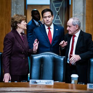 US President-elect Donald Trump’s nominee for Secretary of State, Senator Marco Rubio speaks with Foreign Relations Committee ranking member Senator Jeanne Shaheen and Chairman Senator James Risch