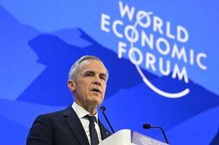 Canada's Prime Minister Mark Carney delivers a speech during the World Economic Forum (WEF) annual meeting in Davos on January 20, 2026.