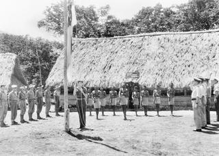 Allied Intelligence Bureau personnel at AIB Headquarters, Goodenough Island, New Guinea, New Year’s Day 1944