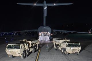 A truck carrying parts of the THAAD missile defense system arrives at Osan base, South Korea