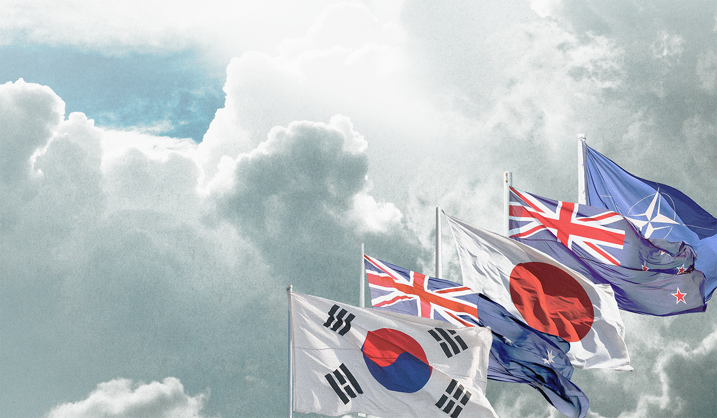 South Korea, New Zealand, Japan, Australia, NARO flags