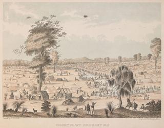 A vision of the cross-cultural melange at Golden Point, Ballarat. Engraving by Thomas Ham, 1852