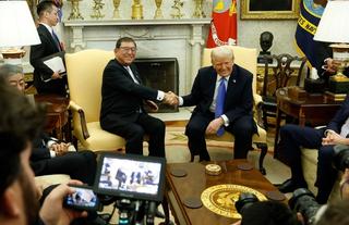 Japan’s Prime Minister Shigeru Ishiba and US President Donald Trump at a meeting at the White House, February 2025.