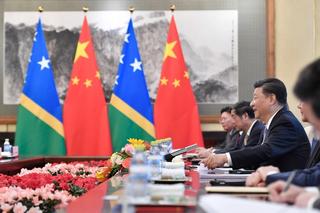 Chinese President Xi Jinping meets with Prime Minister Manasseh Damukana Sogavare (not pictured) of the Solomon Islands in Beijing, October 2019.