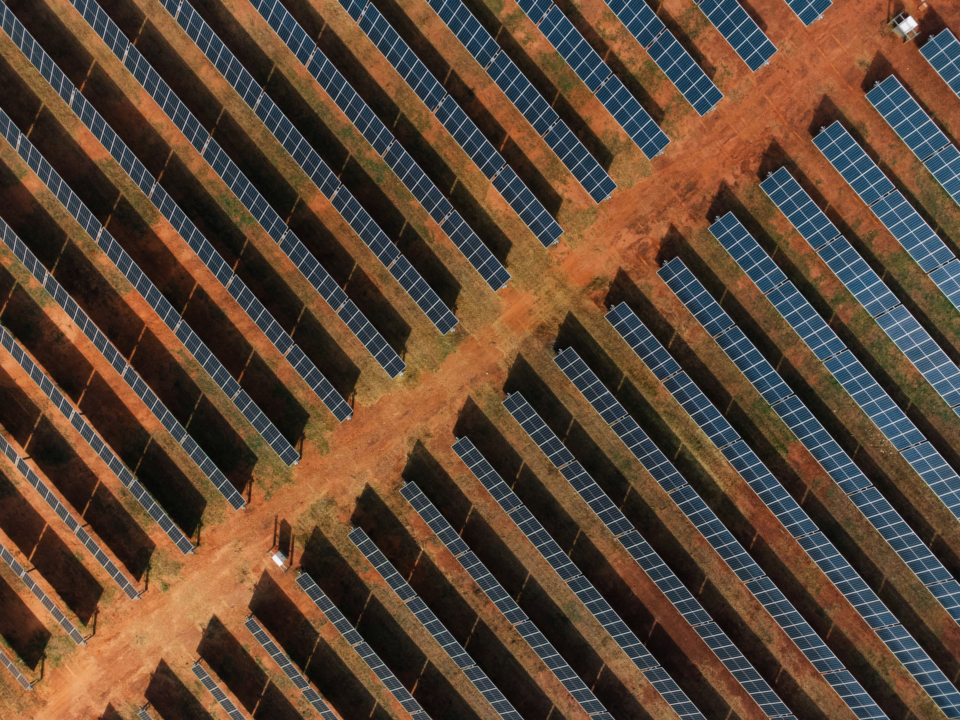 Aerial view of solar panels in Northern Territory, Australia.