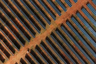 Aerial view of solar panels in Northern Territory, Australia.