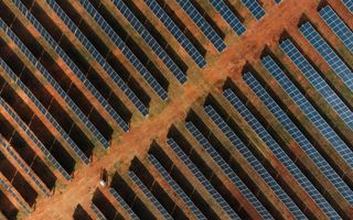 Aerial view of solar panels in Northern Territory, Australia.
