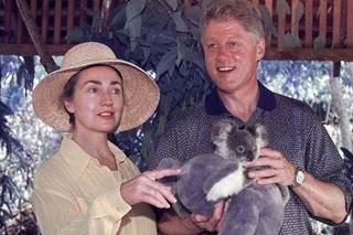 Hillary Clinton and President Bill Clinton hold a baby koala in Port Douglas during a trip to Australia in 1996