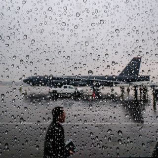 A US B-52H strategic bomber parked at a South Korean Air Force base on 19 October 2023. The nuclear-weapons-capable B-52 bomber landed in South Korea as a show of US support for South Korea in the face of North Korean military threats