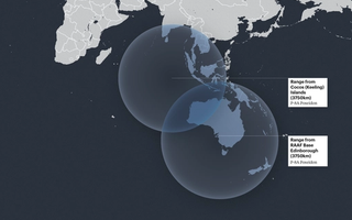 Map of Australia and surrounds showing the range of P-8A poseidon from two positions