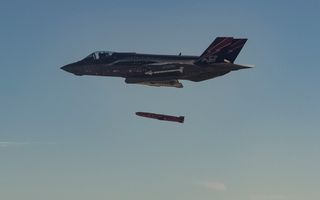 Test fire of a development Joint Strike Missile on the US Air Force’s F-35 Joint Strike Fighter. Image provided by Kongsberg Defence Australia, used by Defence with permission