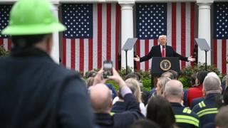 US President Donald Trump delivers remarks on reciprocal tariffs during an event in the Rose Garden entitled "Make America Wealthy Again" at the White House in Washington, DC, on 2 April 2025