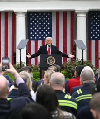 US President Donald Trump delivers remarks on reciprocal tariffs during an event in the Rose Garden entitled "Make America Wealthy Again" at the White House in Washington, DC, on 2 April 2025