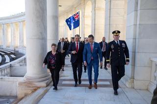 Deputy Prime Minister and Minister for Defence, the Honourable Richard Marles MP, with US Secretary of Defense, Pete Hegseth, at Arlington National Cemetery, Washington DC, February 2025.