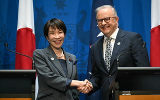 Japanese Prime Minister Sanae Takaichi and Australian Prime Minister Anthony Albanese sign a joint agreement