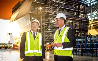 Britain's Secretary of State for Defence Grant Shapps and Australia's Deputy Prime Minister and Defence Minister Richard Marles speak during a tour of the Osbourne Naval Shipyards and Australian Submarine Corporation facilities in Adelaide as part of the annual Australia-United Kingdom Ministerial Consultations, 22 March 2024