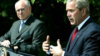 U.S. President George W. Bush (R) and Australian Prime Minister John Howard speak in the Rose Garden at the White House June 3, 2004 in Washington, DC. The two leaders met in the Oval Office and discussed Australian and U.S. relations as well as the war in Iraq.