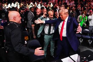 Joe Rogan greets President-elect Donald Trump during the UFC 309 event at Madison Square Garden on November 16, 2024