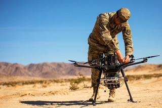 US Army Captain Eric Tatum assigned to the Army Futures Command’s Artificial Intelligence Integration Center, conducts field testing with the Inspired Flight 3 Drone, California, October 2022