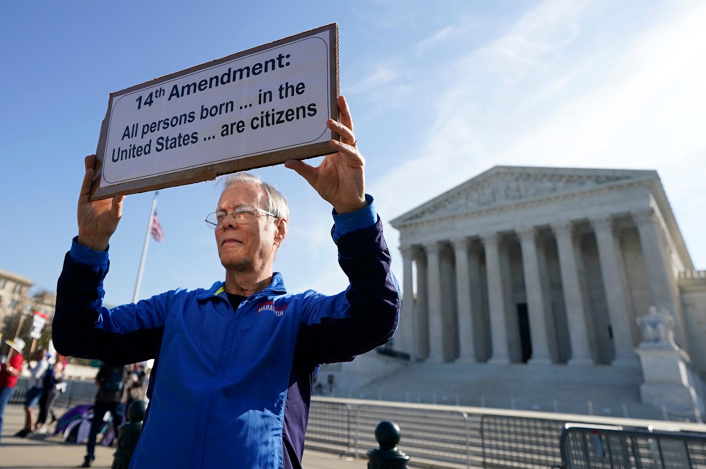 People demonstrate outside the U.S. Supreme Court ahead of U.S. President Donald Trump's expected arrival on April 01, 2026 in Washington, DC.