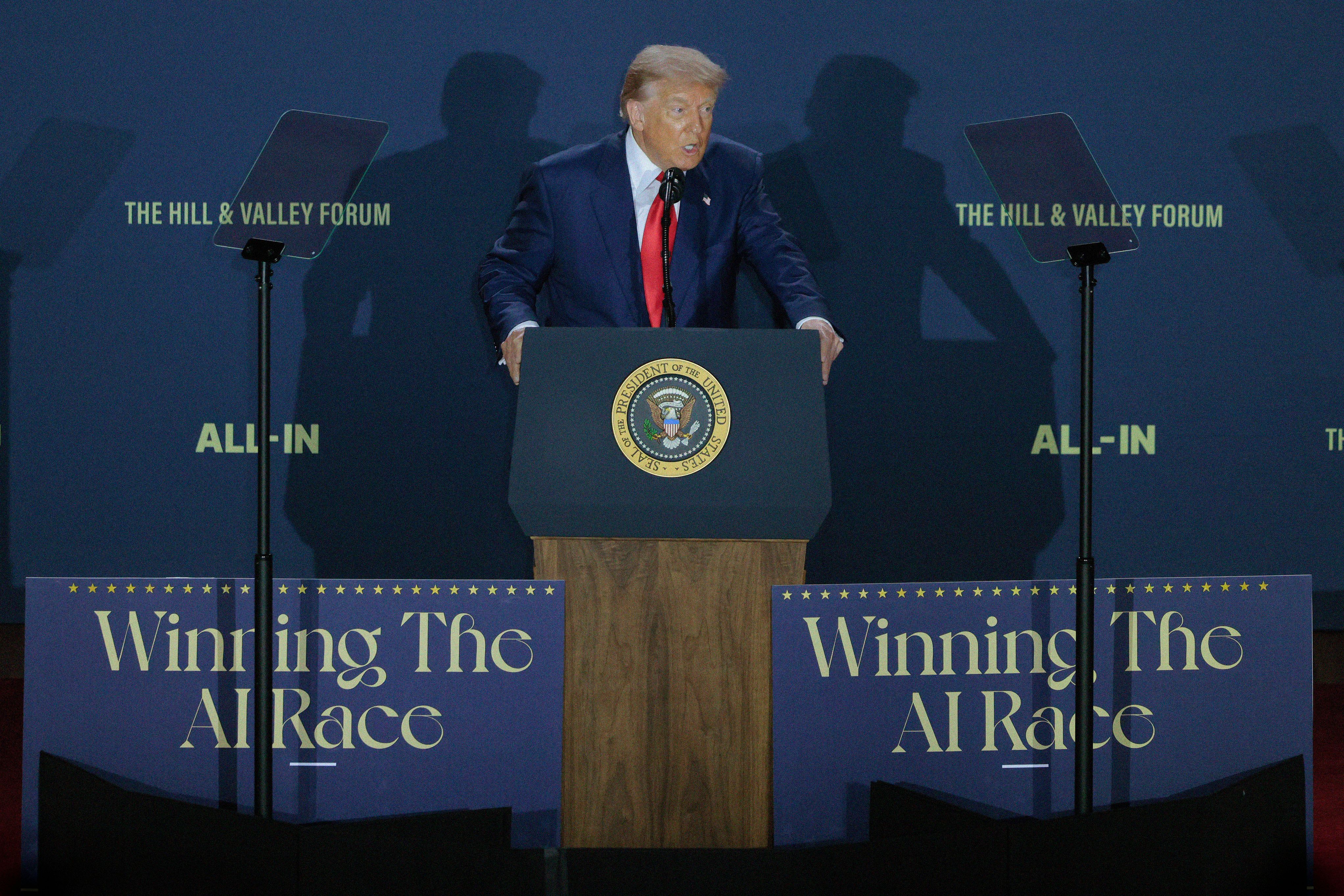 Donald Trump speaking at the 'Winning the AI Race' event.