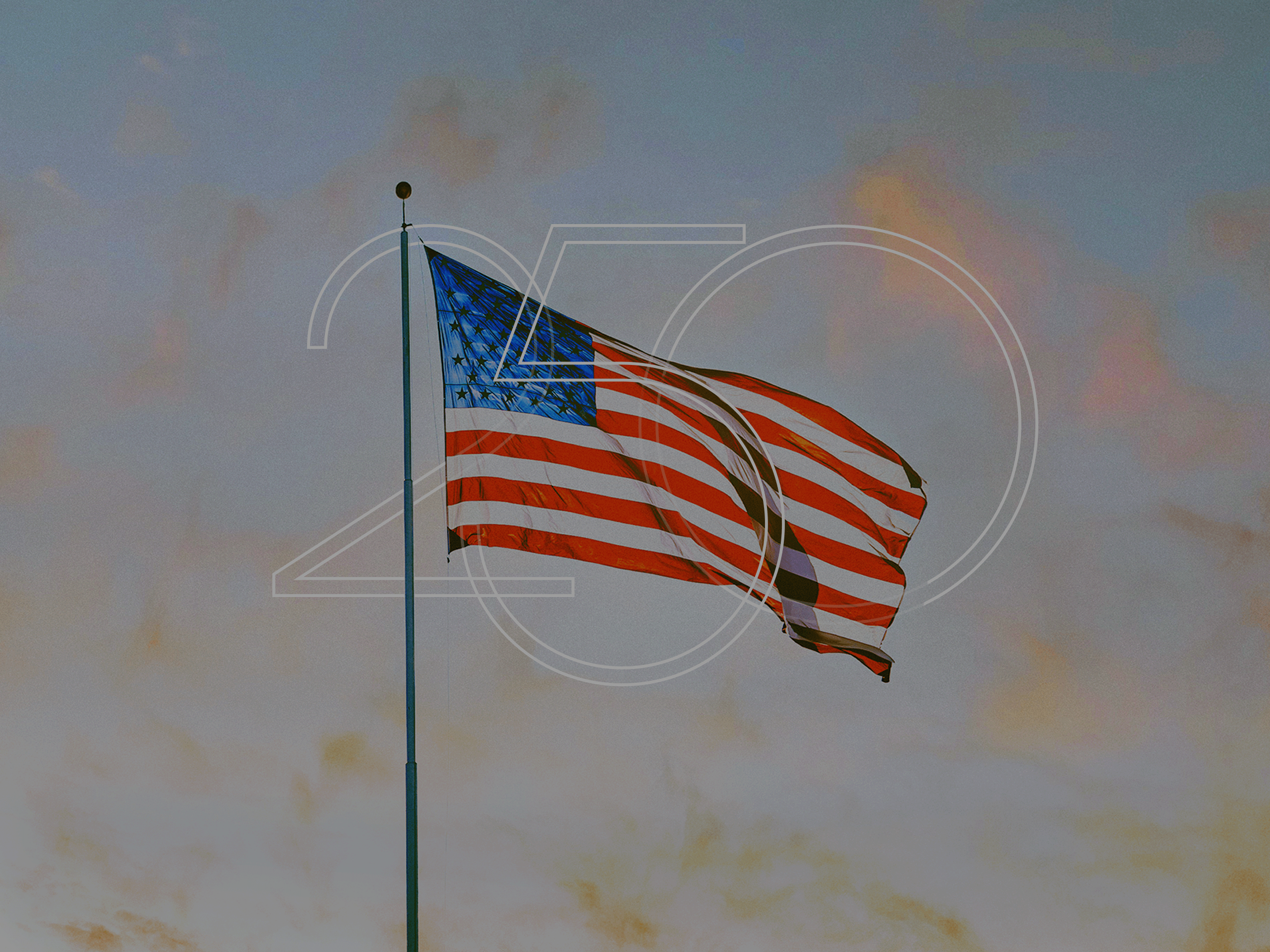 American flag with '250' monogram intertwined.