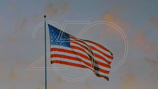 American flag with '250' monogram intertwined.