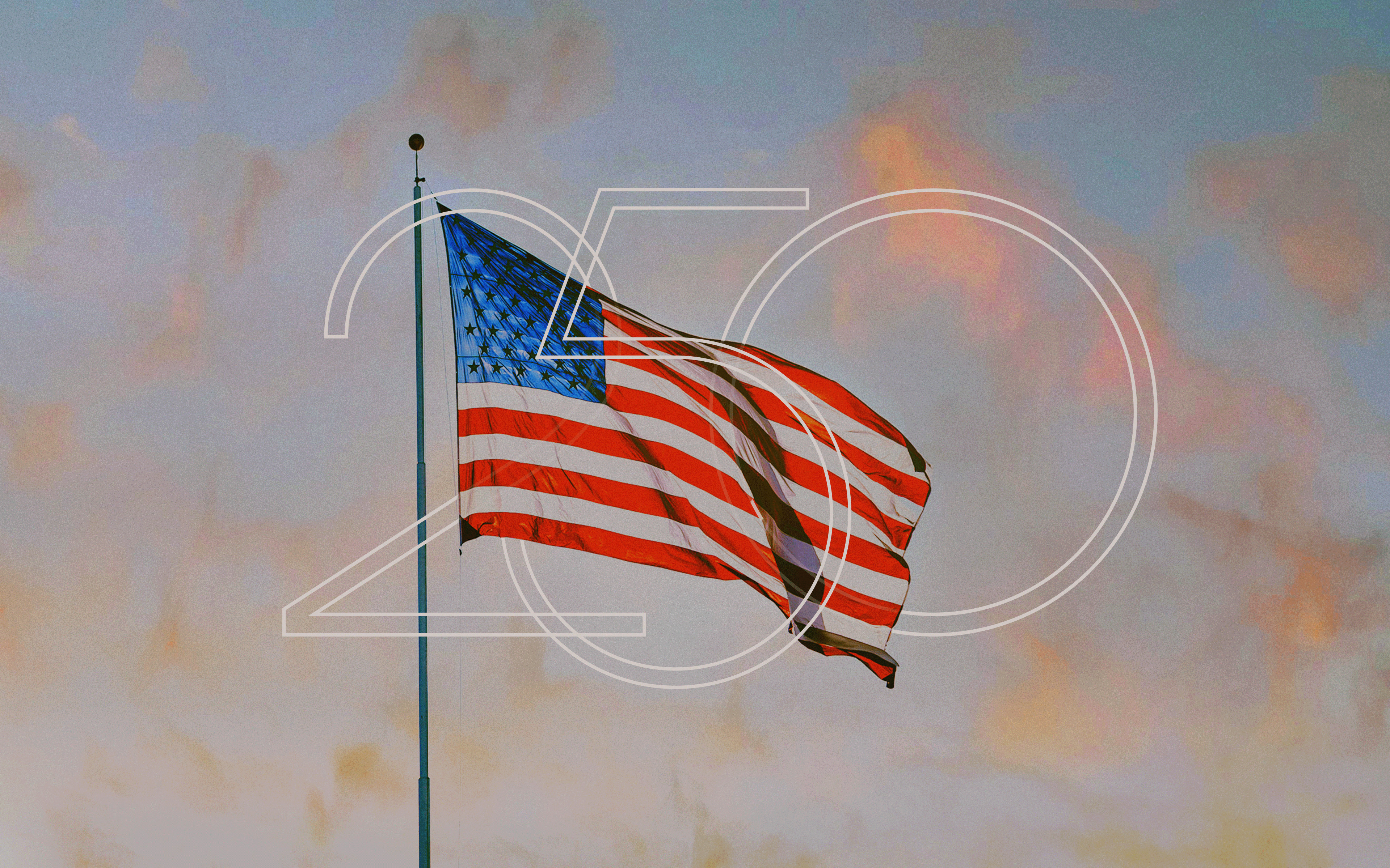 American flag with '250' monogram intertwined.