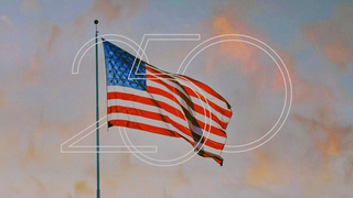 American flag with '250' monogram intertwined.