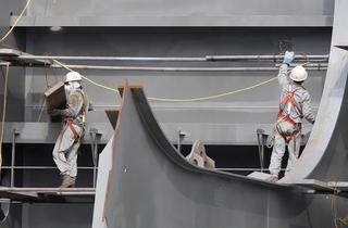 A ship under construction at Hyundai Heavy Industries Ulsan, South Korea.