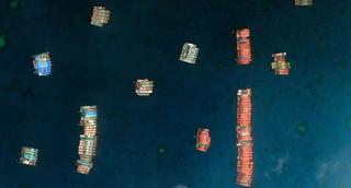 A satellite image showing Chinese vessels in the Whitsun Reef located in the disputed South China Sea, March 2021