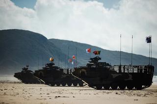 Korean Marine Corps land amphibious assault vehicles at Shoalwater Bay Training Area during Exercise Talisman Sabre in 2023