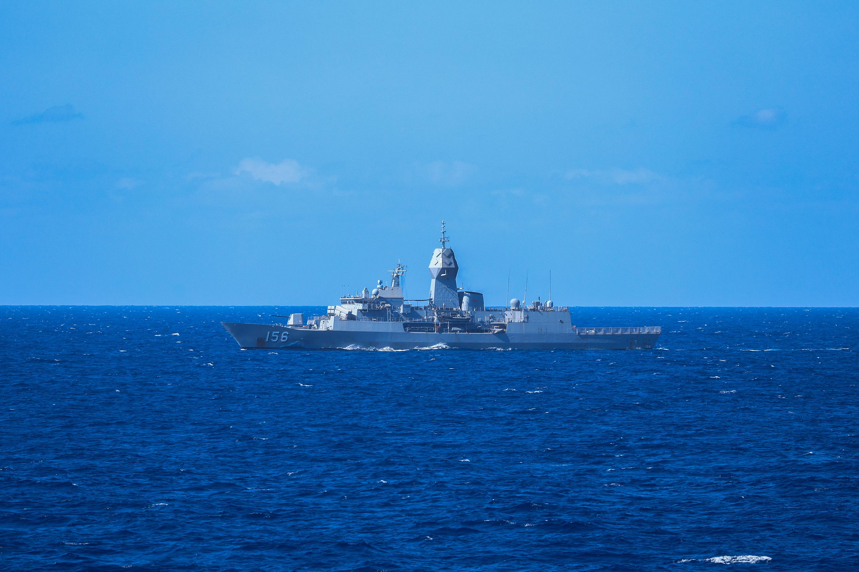 HMAS Toowoomba sails in the Philippine Exclusive Economic Zone (EEZ) of the disputed South China Sea.