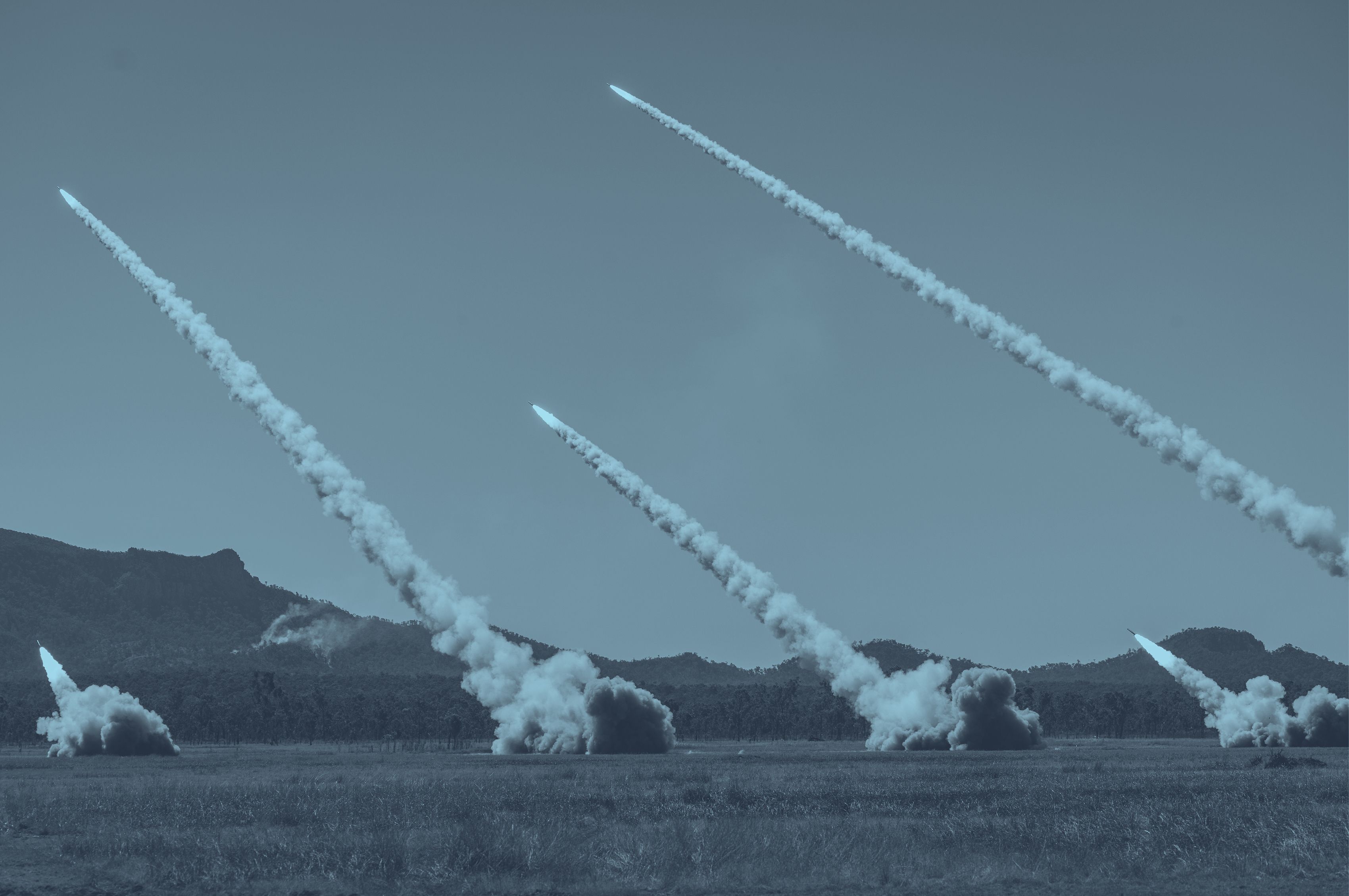US Marine Corps, Australian Army and Singapore Armed Forces artillery batteries fire their respective High Mobility Artillery Rocket Systems (HIMARS) during a live-fire training activity at Shoalwater Bay training area during Exercise Talisman Sabre 2025.