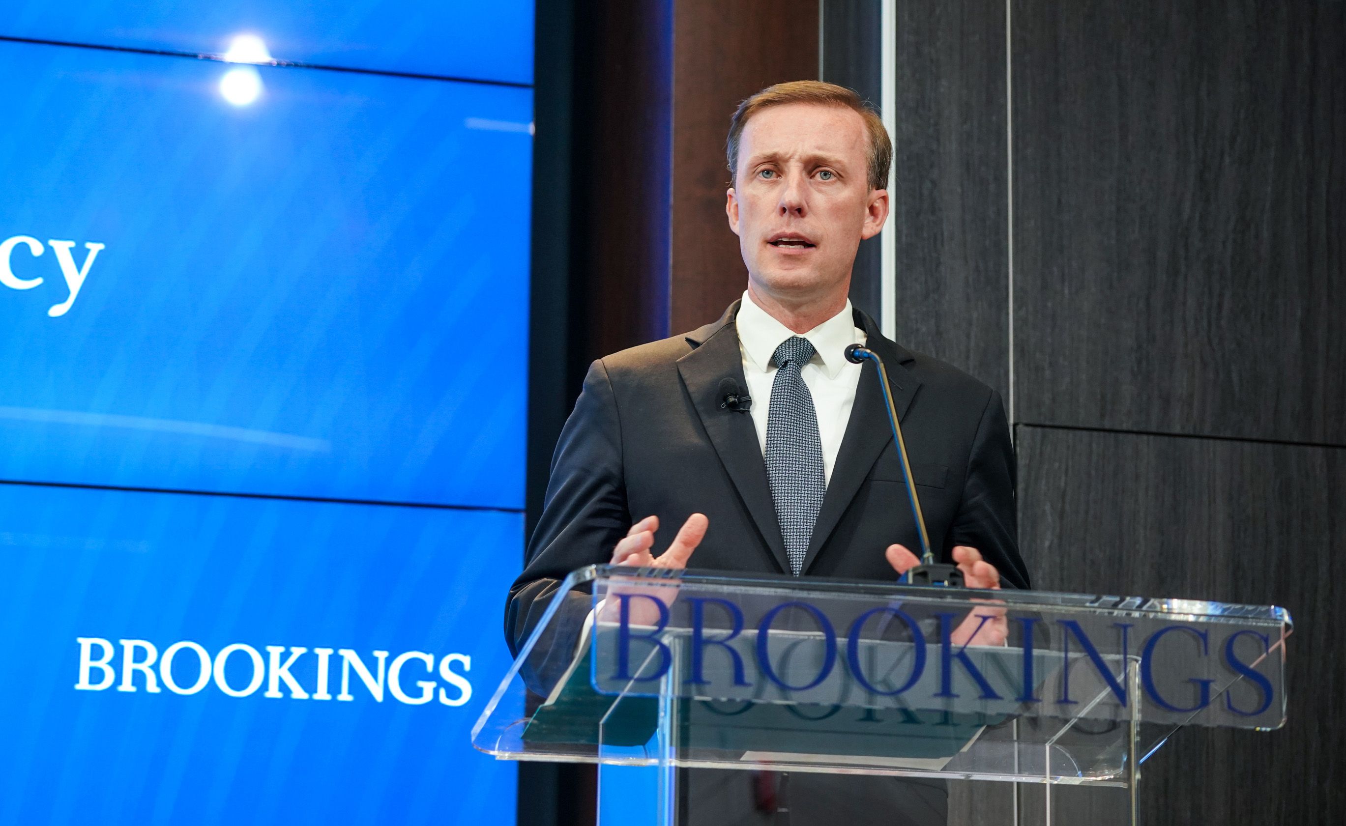 National Security Adviser Jake Sullivan speaking at the Brookings Institution, April 2023. 