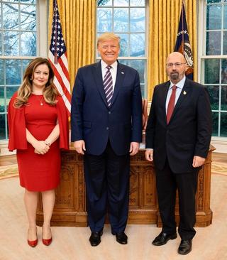 Incoming Australian Ambassador Arthur Sinodinos and wife Elizabeth with President Donald Trump in the Oval Office, Washington, 2020