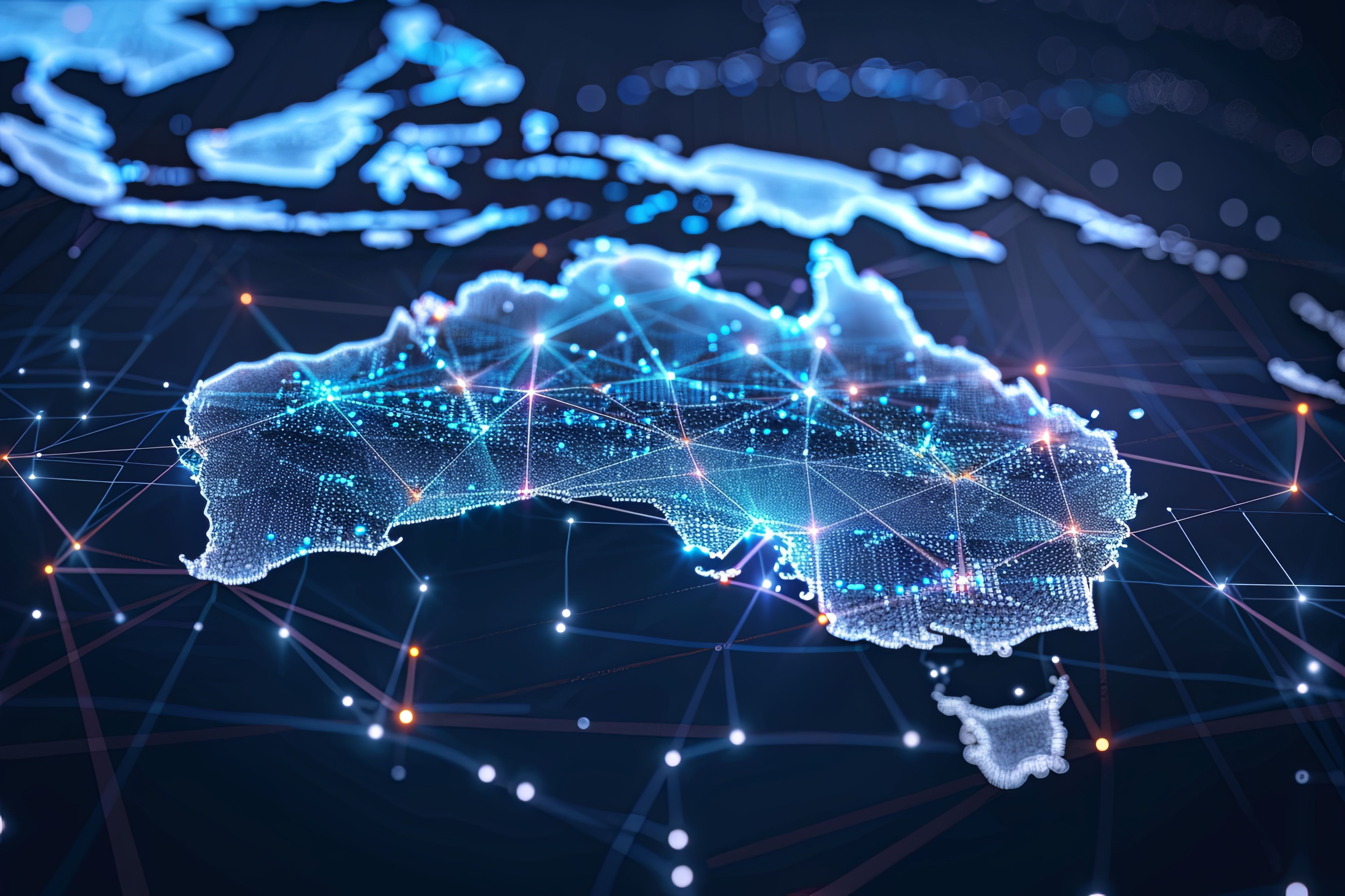 Digital map of Australia network and connectivity created with Generative AI