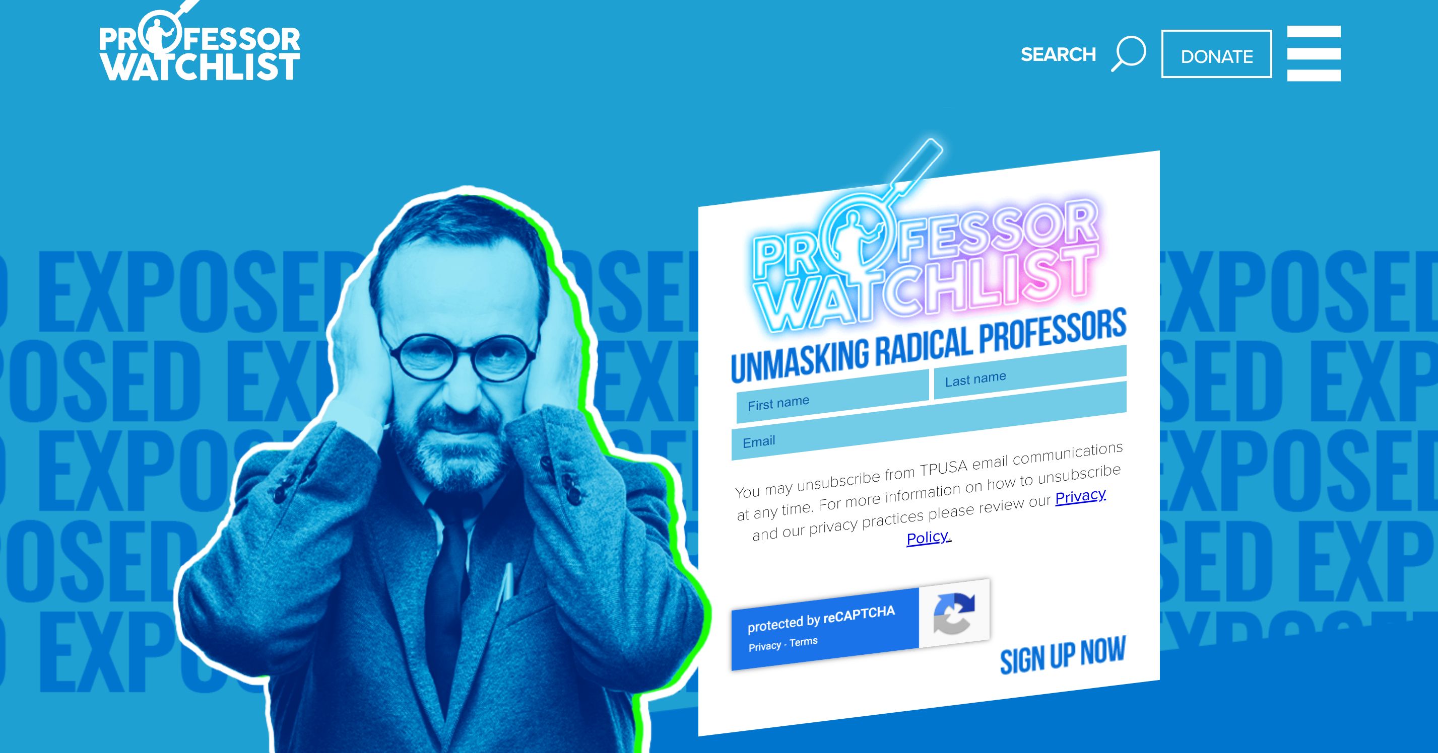 Screenshot of Professor Watchlist website