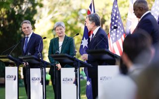 Australian Deputy Prime Minister and Minister for Defence, the Honourable Richard Marles MP, Australian Minister for Foreign Affairs, Senator the Honourable Penny Wong, US Secretary of State Antony Blinken and US Secretary of Defense Lloyd J. Austin III at the 33rd AUSMIN Consultations in Brisbane, July 2023