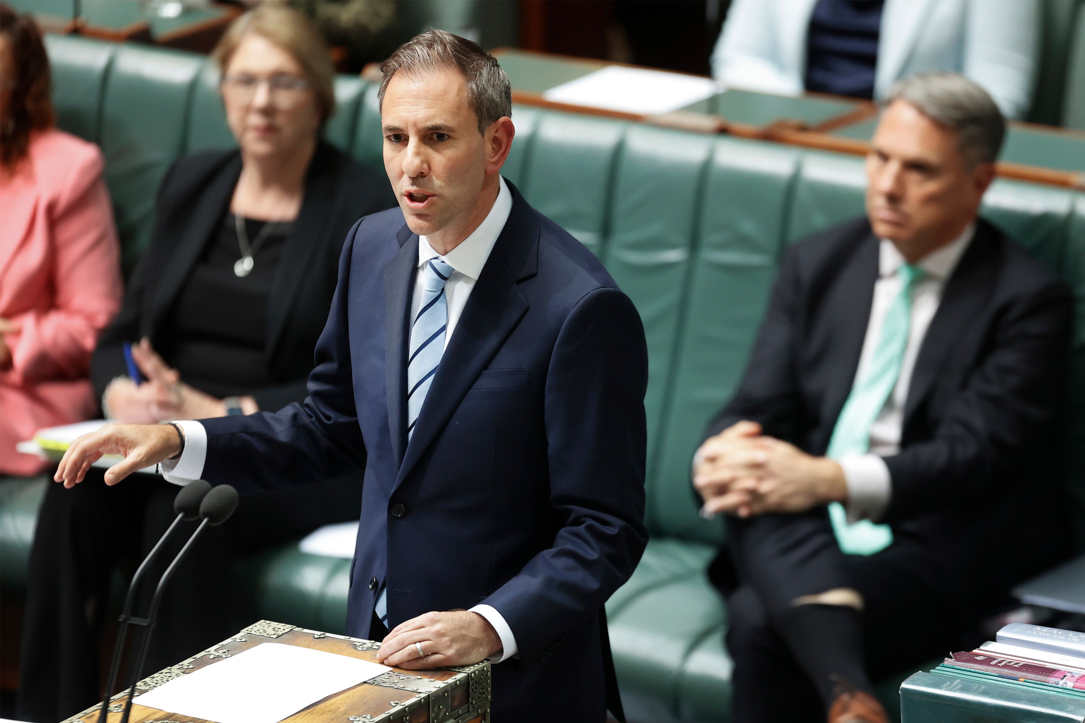 Australian Treasurer Jim Chalmers speaks during Question Time in the House of Representatives at Parliament House on May 13, 2026 in Canberra, Australia.