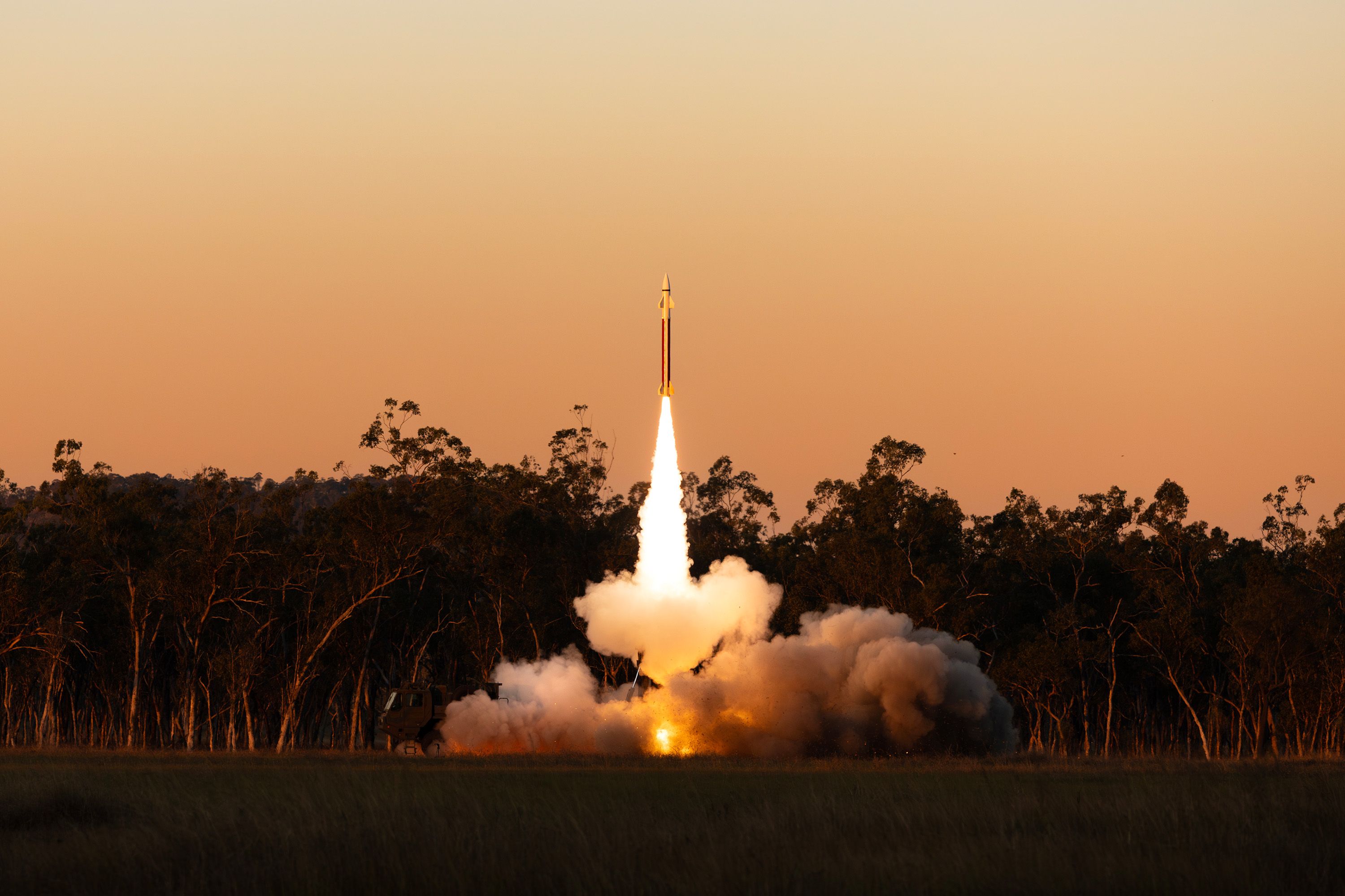 A Japanese Ground Self Defence Force Chū-SAM Medium-Range Surface-to-Air Missile system fires during a combined joint live fire activity at Shoalwater Bay Training Area as part of Exercise Talisman Sabre 2025.