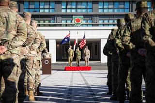 The American and Japanese contingents stand at ease while attending the Exercise Yama Sakura 85 Opening Ceremony at Camp Asaka, Tokyo