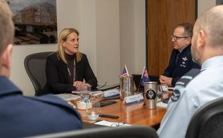 Assistant Secretary Advanced Strategic Capabilities Accelerator Dr Clare Murphy speaks during the 2024 RAAF and USAF Air Senior National Representatives meeting attended by USAF Vice Chief of Staff of the Air Force General James C. Slife and RAAF Deputy Chief of Air Force Air Vice-Marshal Harvey Reynolds AM