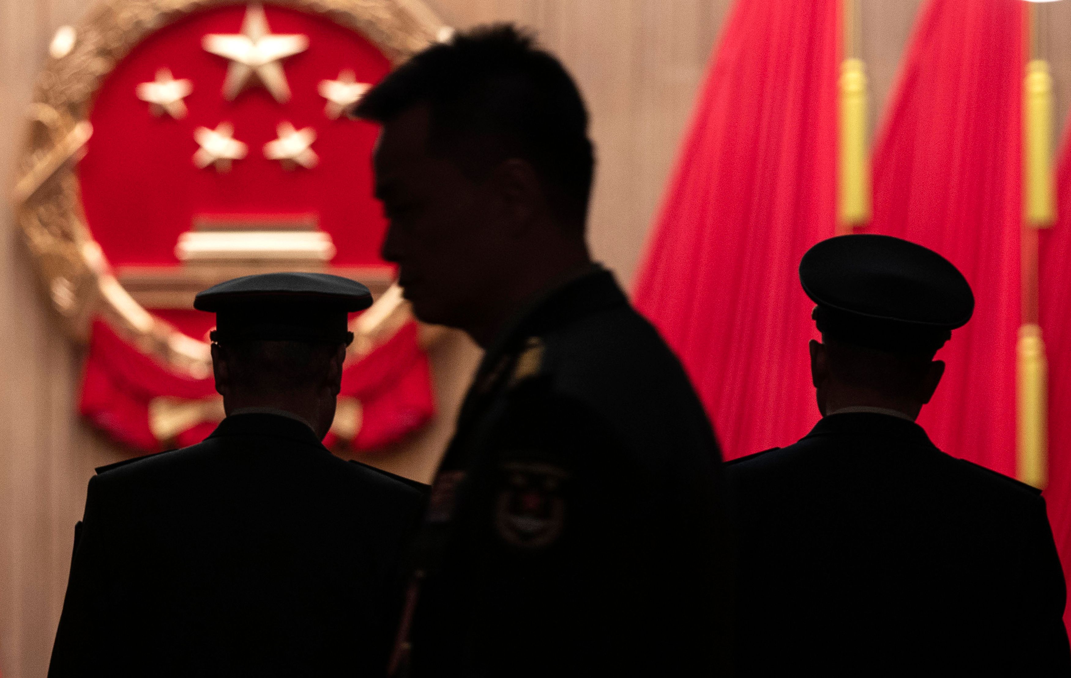 Members of the Chinese Military delegation arrive at the closing session of the National People’s Congress at the Great Hall of the People on March 12, 2026 in Beijing, China.