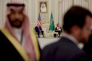 Two people,  President Donald J. Trump and Saudi Crown Prince Mohammed bin Salman, attend a bilateral meeting.