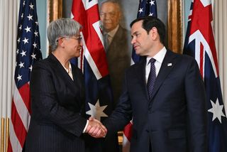 US Secretary of State Marco Rubio and Australian Foreign Minister Penny Wong shake hands as they meet at the State Department in Washington, DC, on January 21, 2025.