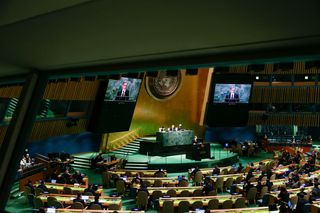 US Secretary of State Antony Blinken speaks during the 2022 Review Conference of the Parties to the Treaty on the Non-Proliferation of Nuclear Weapons at the United Nations in New York City on August 1, 2022
